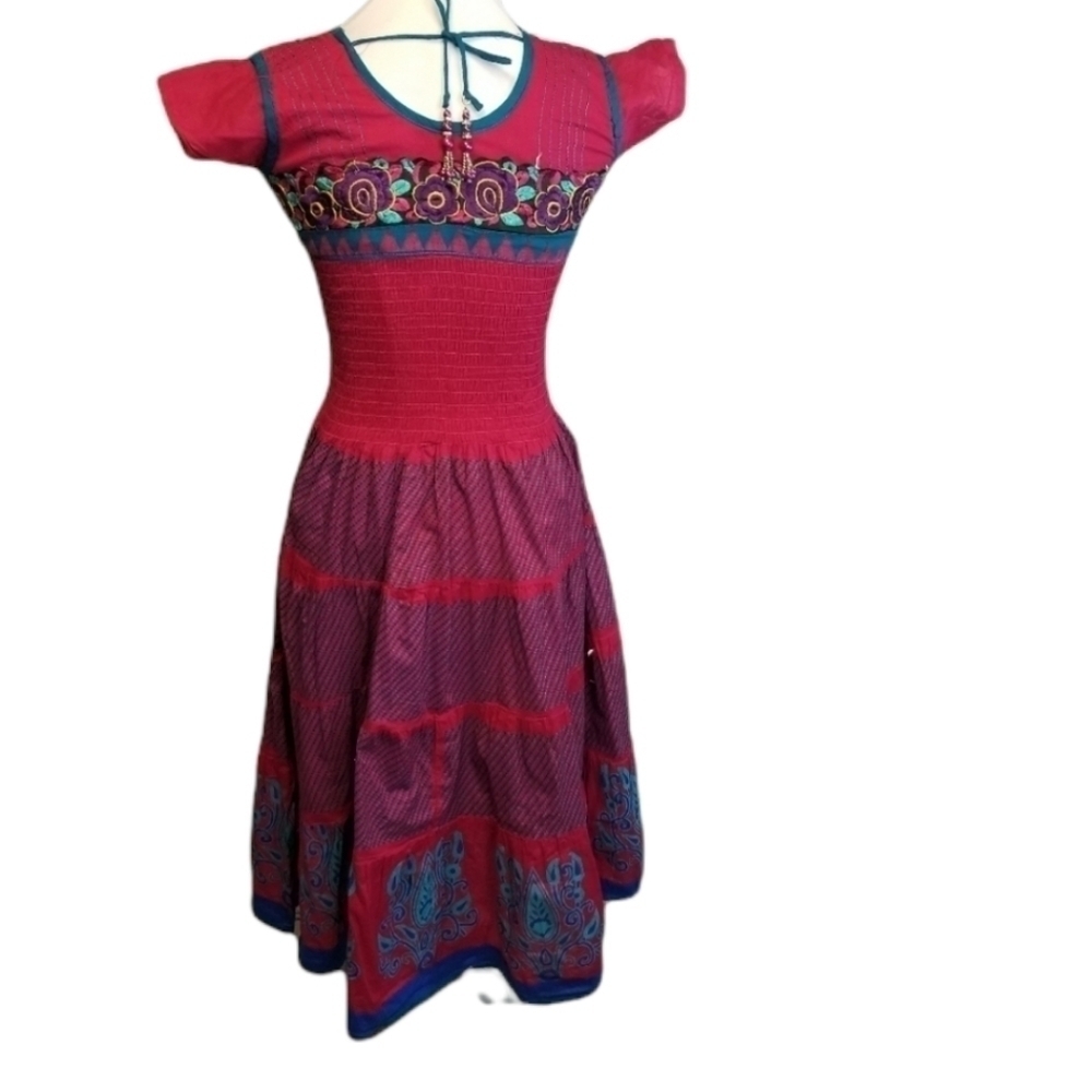 Vtg ethnic indian pakastani kurti kurta embroidered floral boho dress - Picture 2 of 14